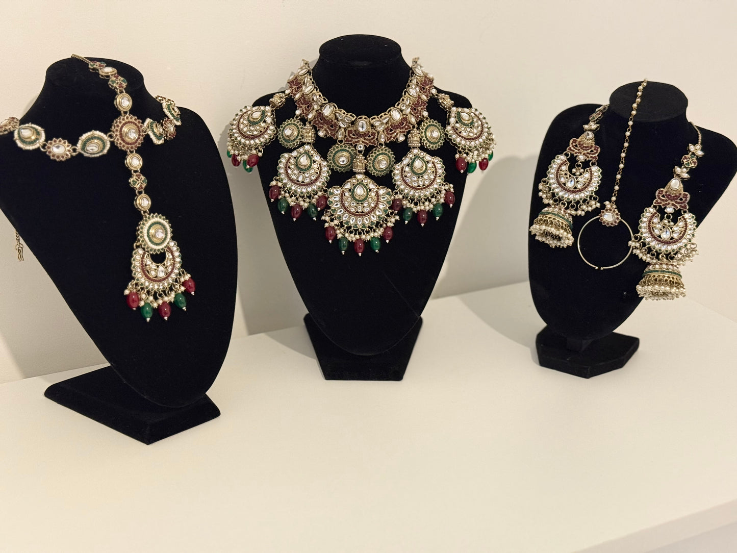 Kundan Collection Semi Bridal GOLD, GREEN, SILVER and RED Set