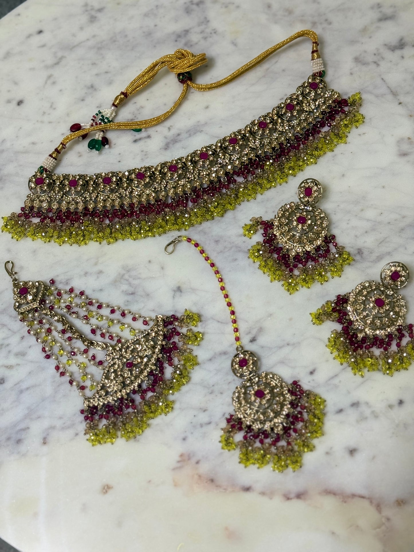 Pakistani GOLD, CERISE PINK AND YELLOW ‘HEERA’ Passa Set