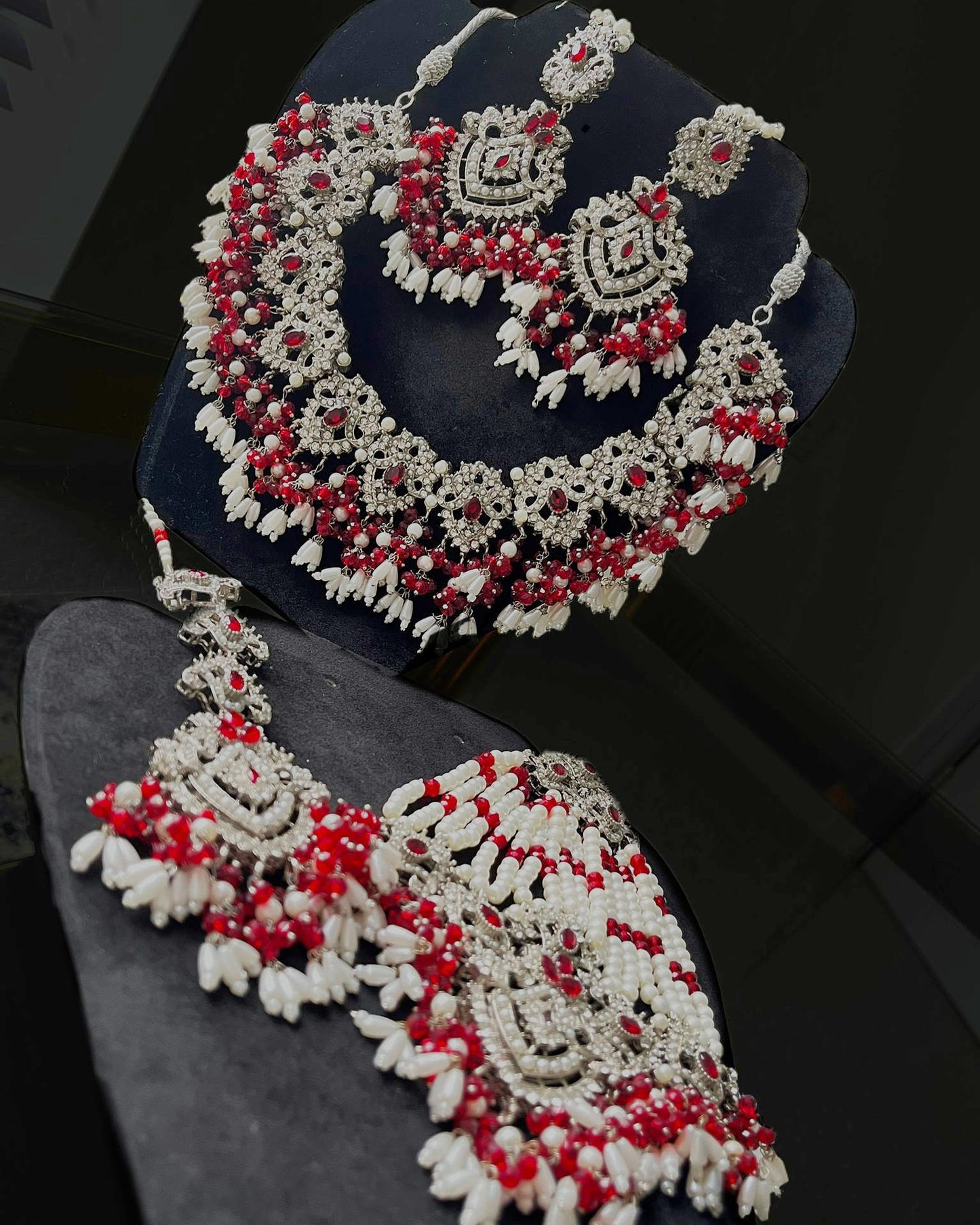 Pakistani Semi Bridal SILVER and Red ‘NINI’ Passa Set