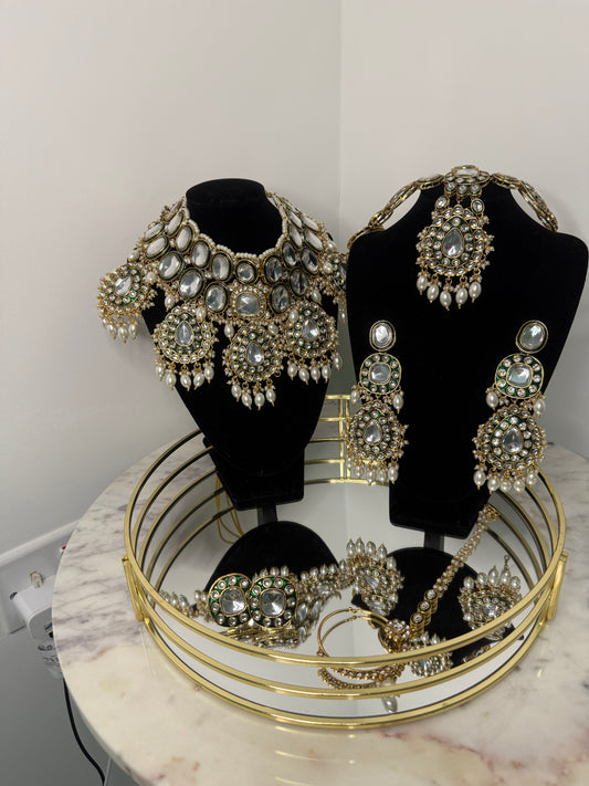 ‘Pammi’ Gold and Green Semi Bridal Set